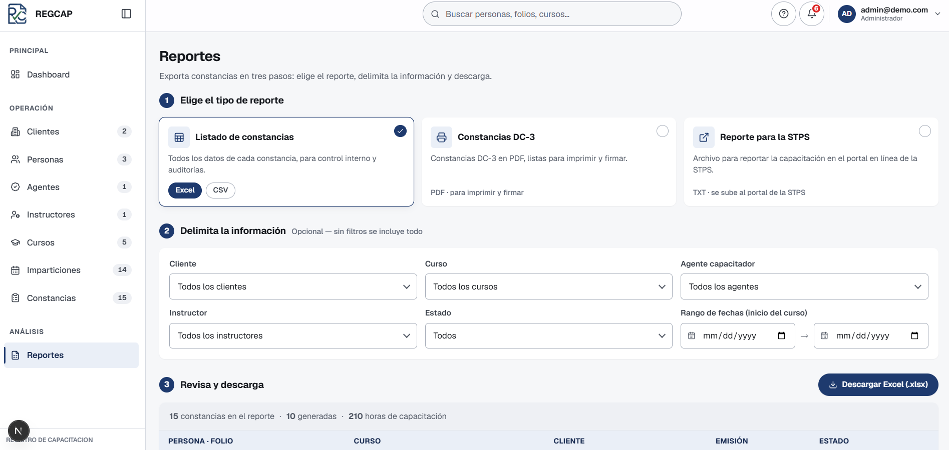 Módulo de reportes de REGCAP
